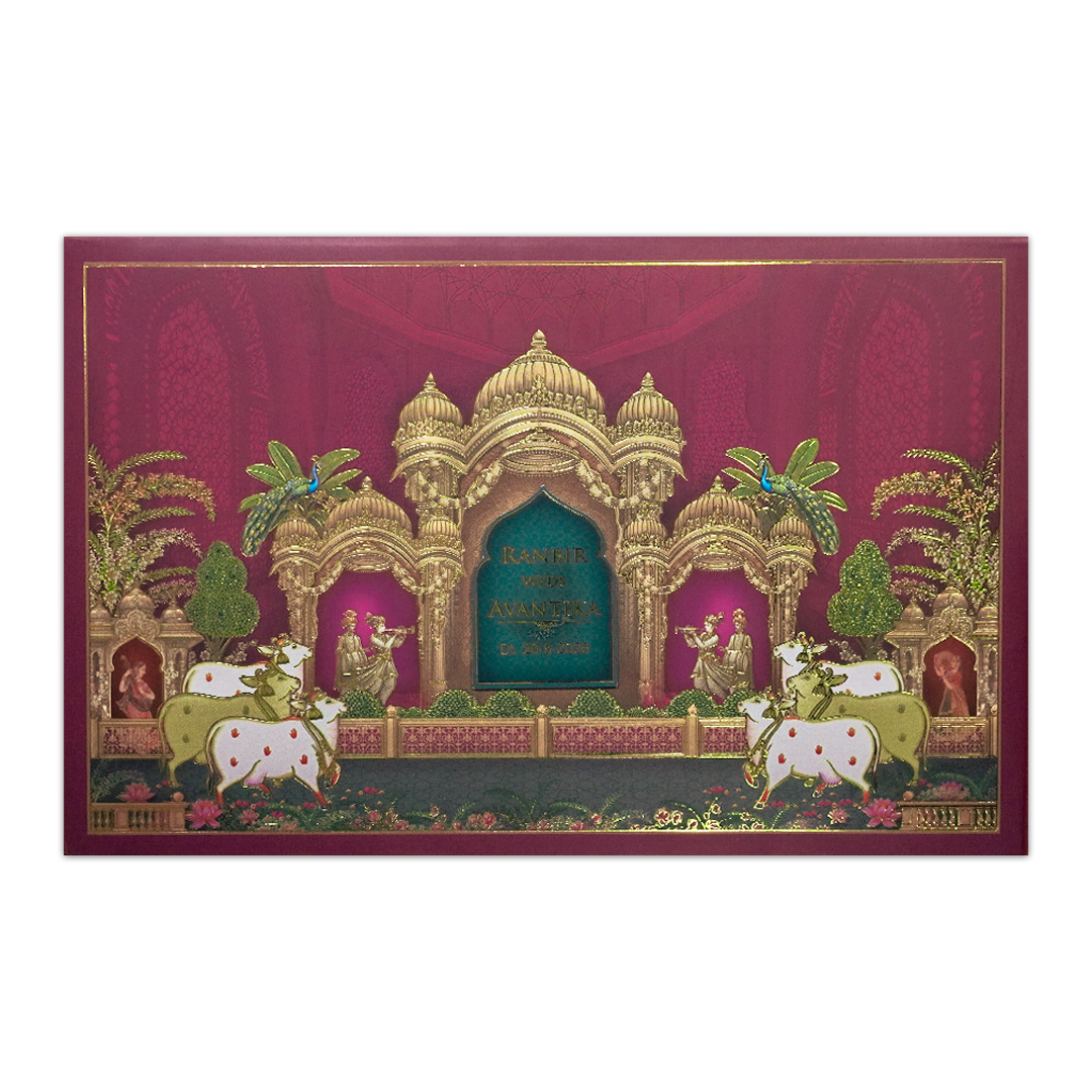 Pink Palace Padded Wedding Invitation Card - KSH72070