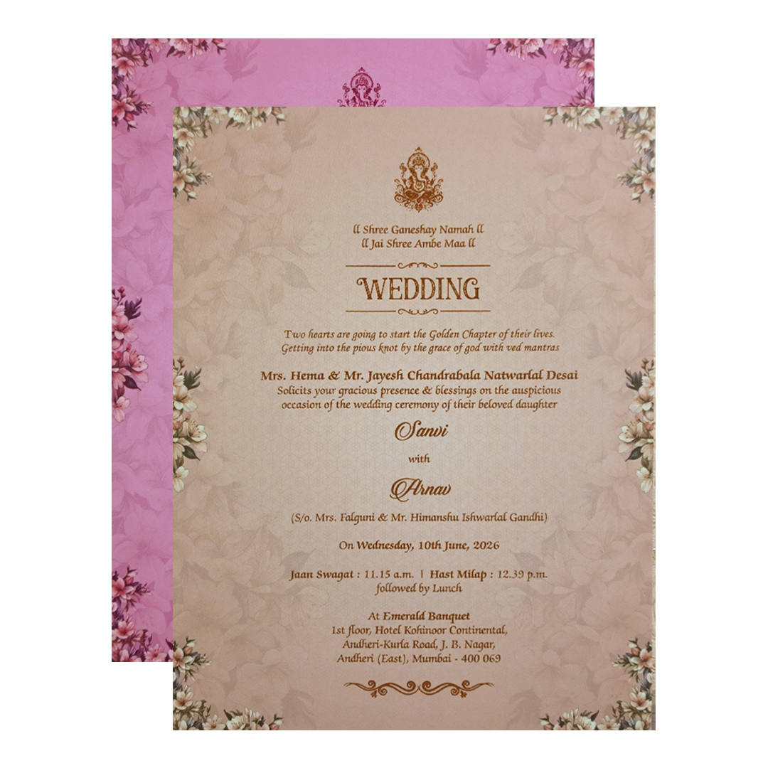 Blush Pink Padded Floral Wedding Card - KVN07670