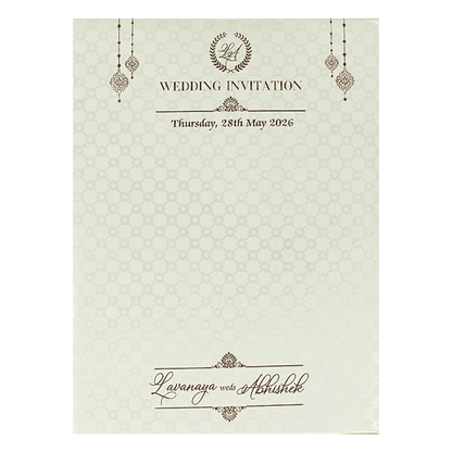 White Floral Geometric Gold Medallion Padded Wedding Card-KRE26340