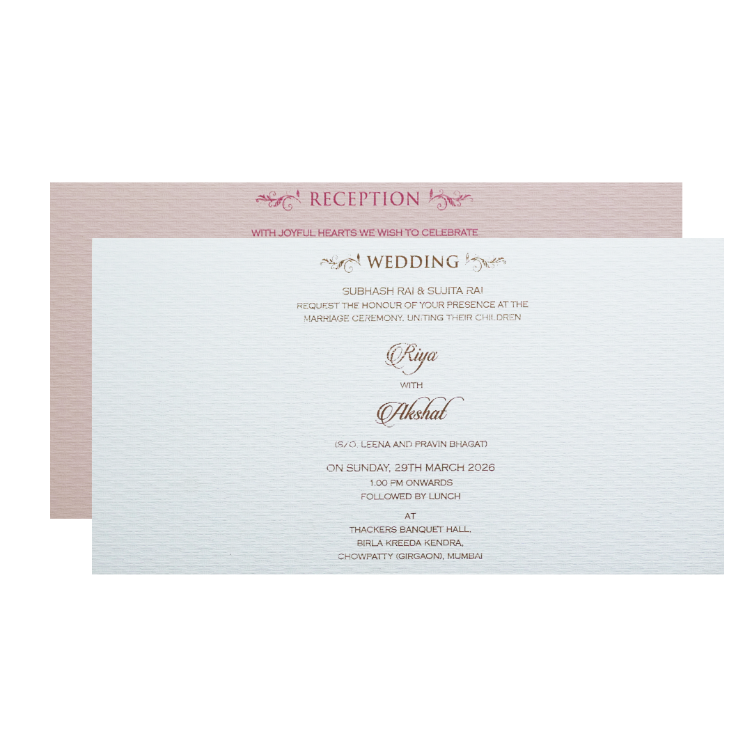 Grey Minimal Padded Classic Wedding Card - KMMWD1147
