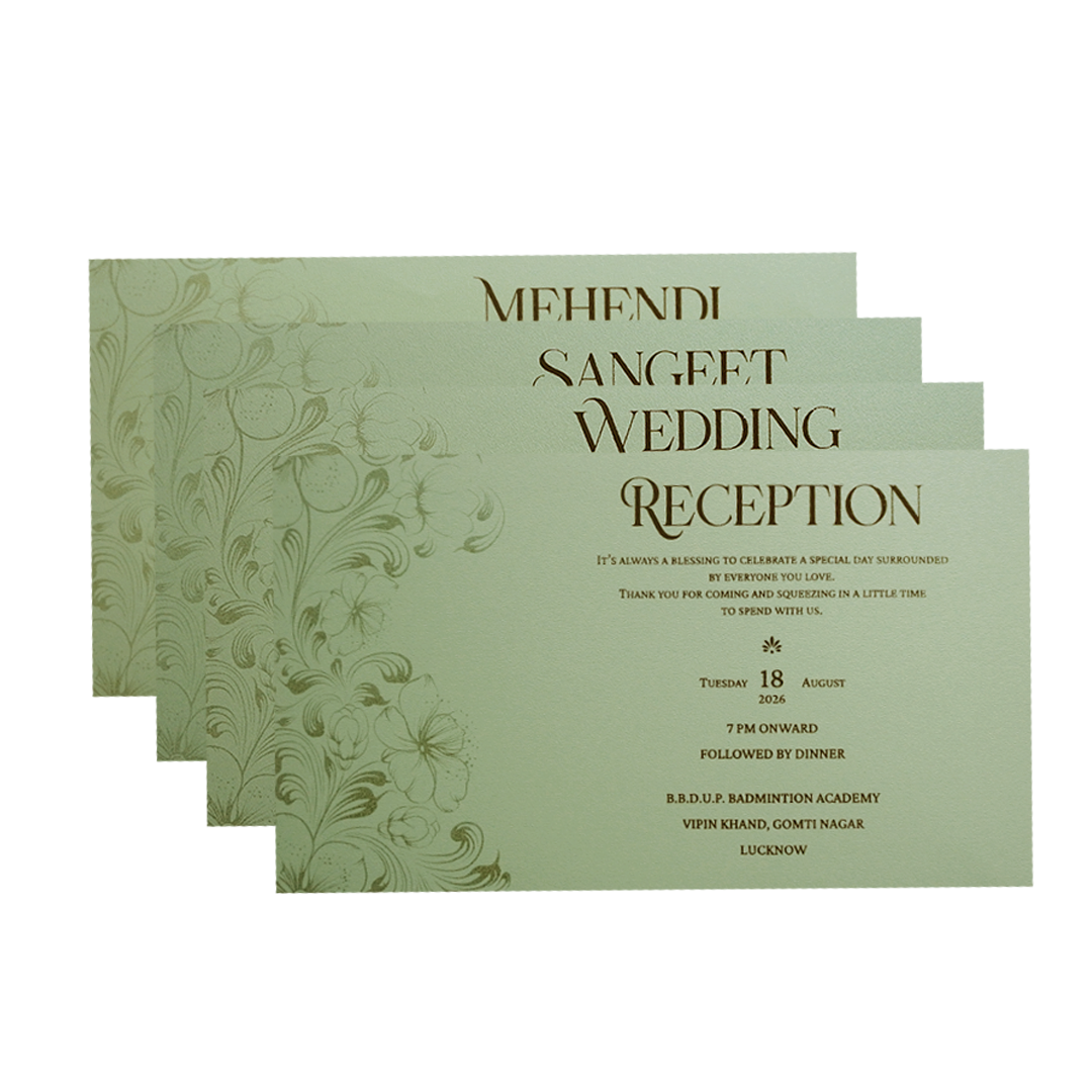 Mint Green Floral Crest Wedding Invitation Card-KPR24510