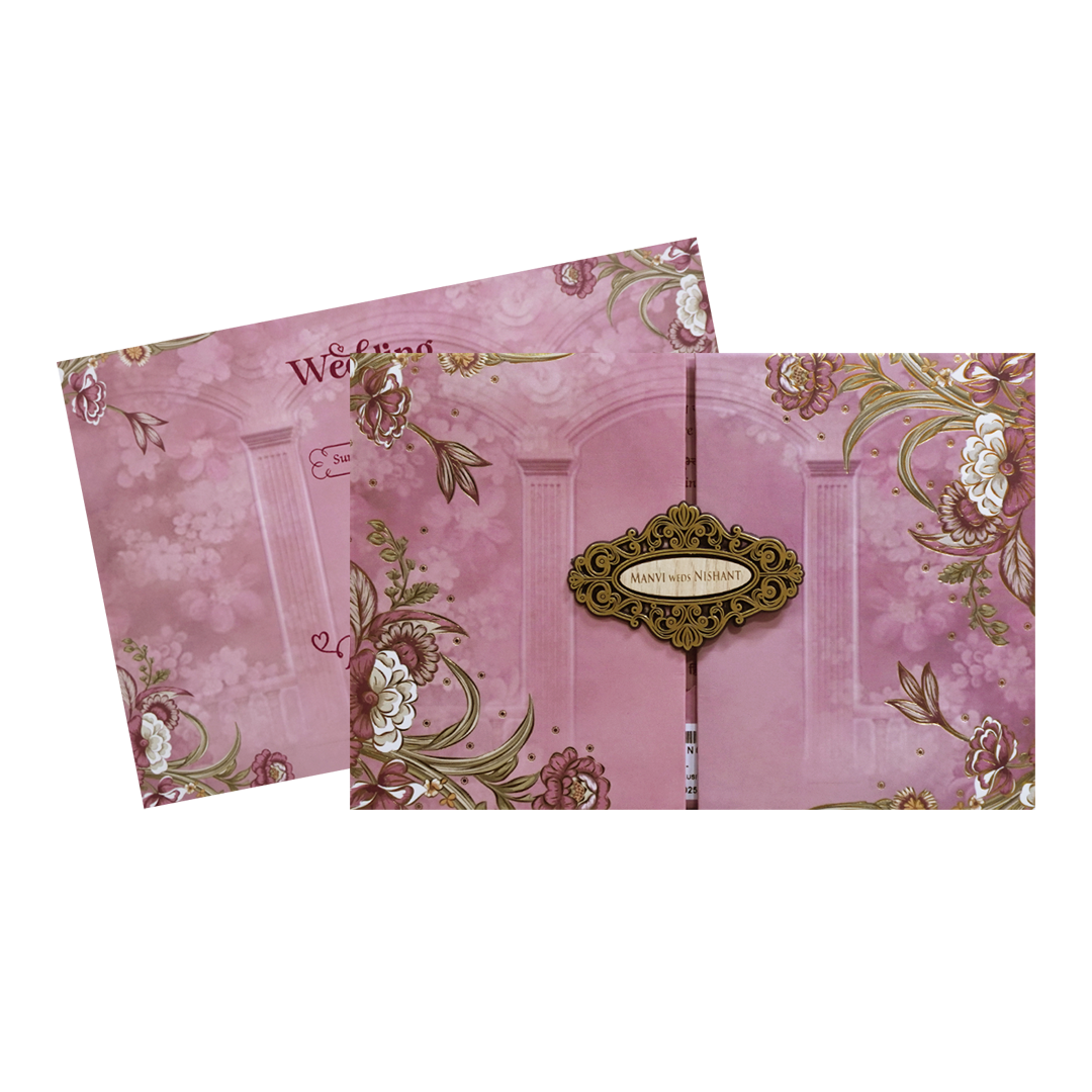 Pink Floral Doorp Padded Wedding Card - KVN07360