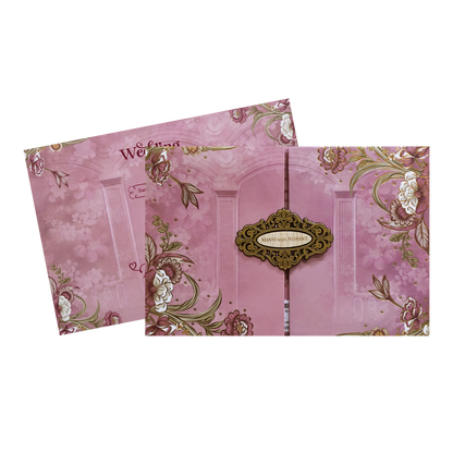 Pink Floral Doorp Padded Wedding Card - KVN07360