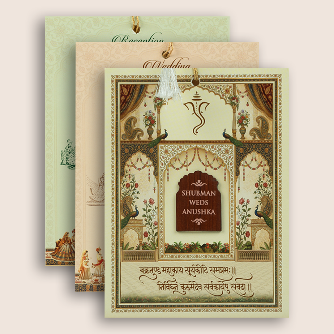 Beige Palace MDF Laser Cut Wedding Invitation Card - KRB10020