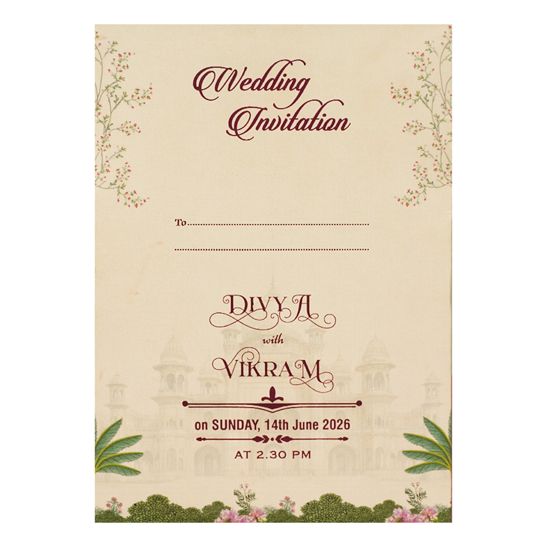 Cream Ornate Pavilion Wedding Card-KNCY6608C