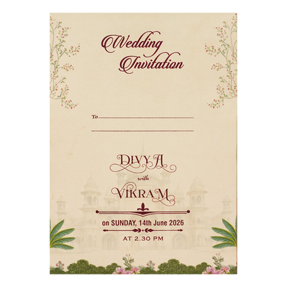 Cream Ornate Pavilion Wedding Card-KNCY6608C