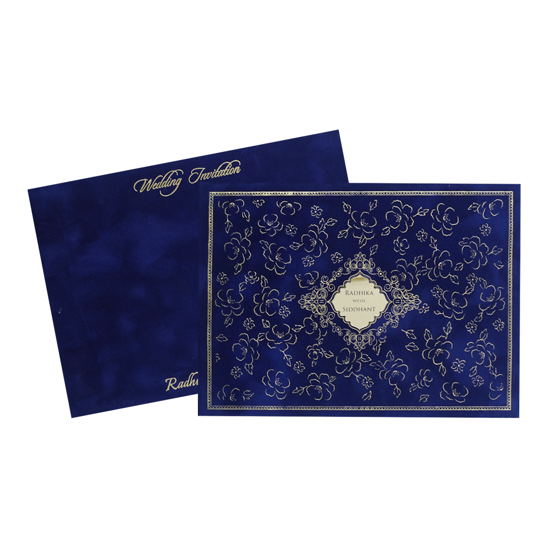 Blue-Gold-Floral-Padded-Wedding-Card -KMMWD1133