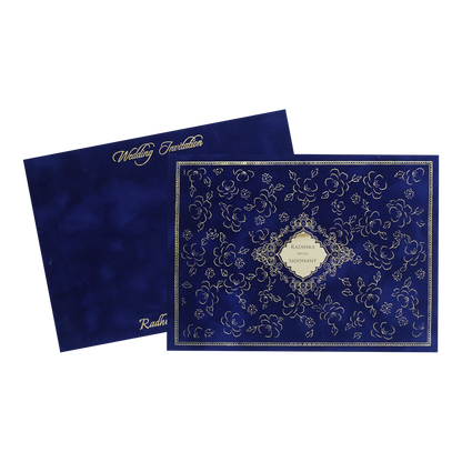 Blue-Gold-Floral-Padded-Wedding-Card -KMMWD1133
