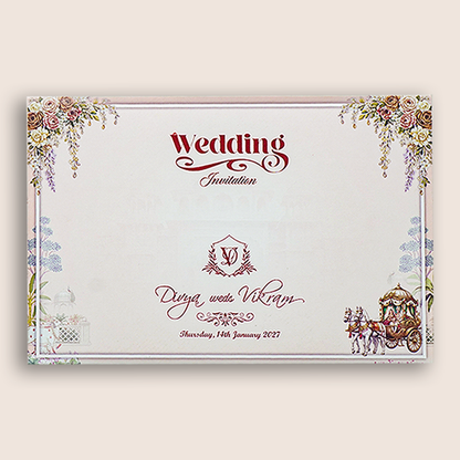 Cream Royal Horse Baraat Wedding Card - KNKT1901C