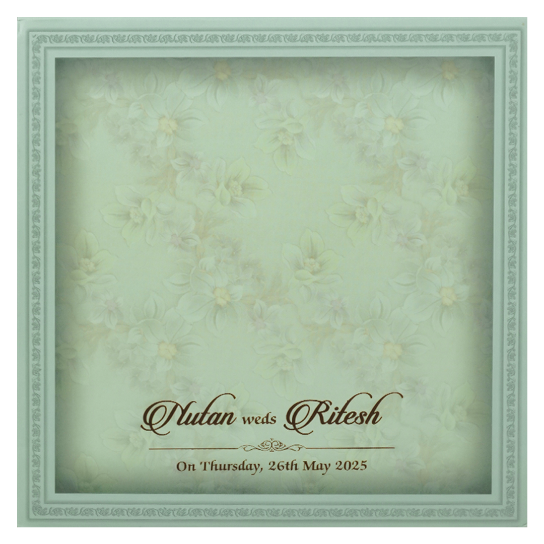 Mint Green Gold Floral Padded Wedding Card-KRE28050