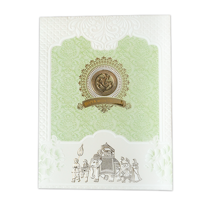 Green Embossed Procession Padded Wedding Card-KNMS9309