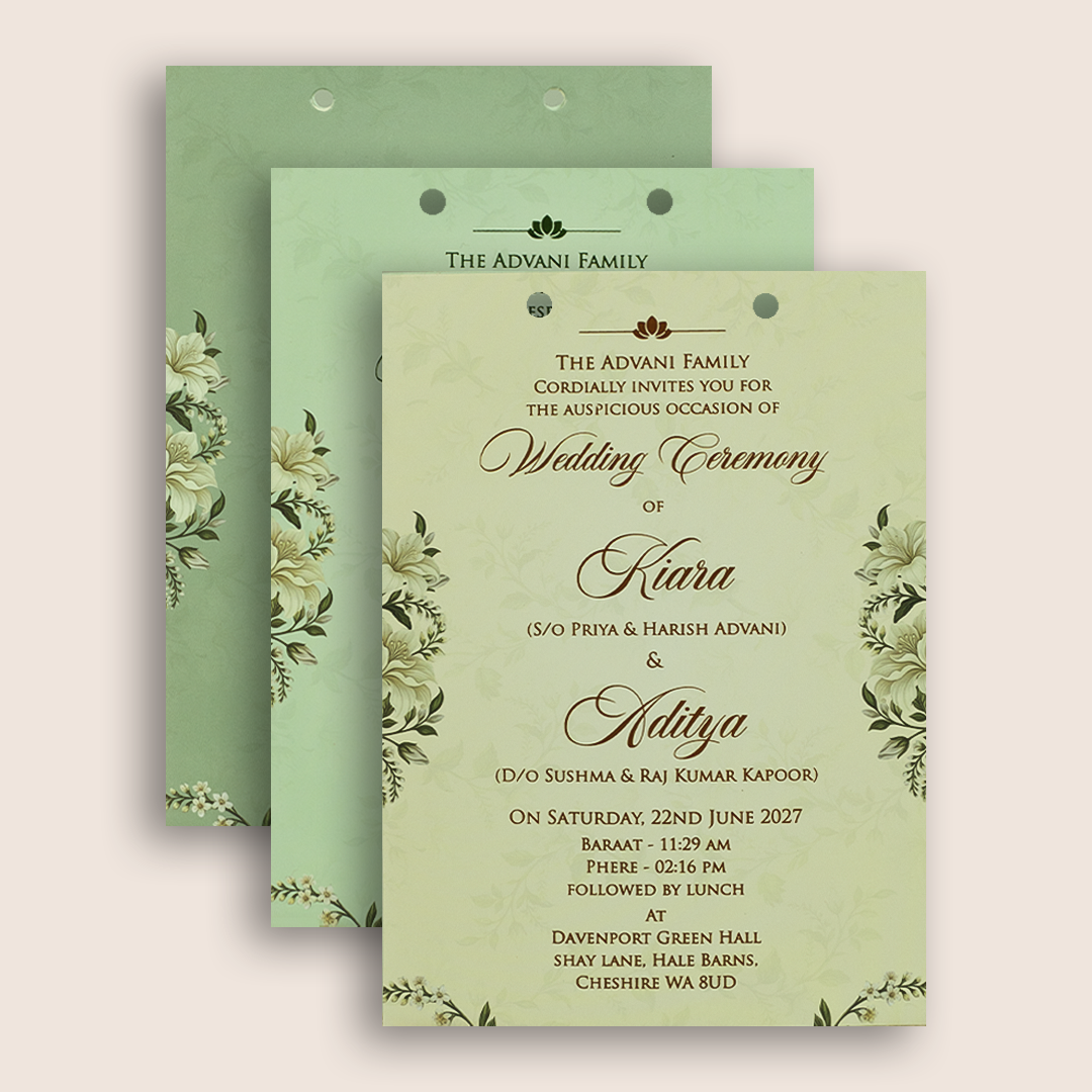 Mint Green Floral MDF Laser Cut Invitation Card - KFR17080