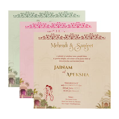 Cream Elephant Palace Padded Wedding Card-KSH72620