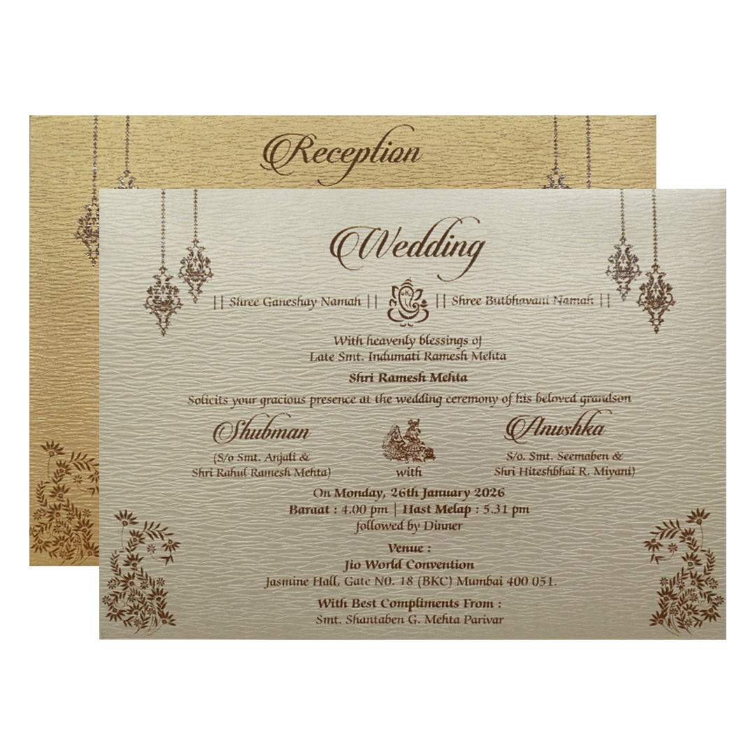 Gold Padded Embossed Floral Wedding Invitation Card-KRB09761