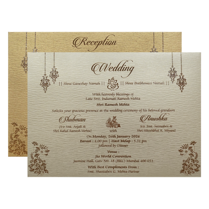 Gold Padded Embossed Floral Wedding Invitation Card-KRB09761