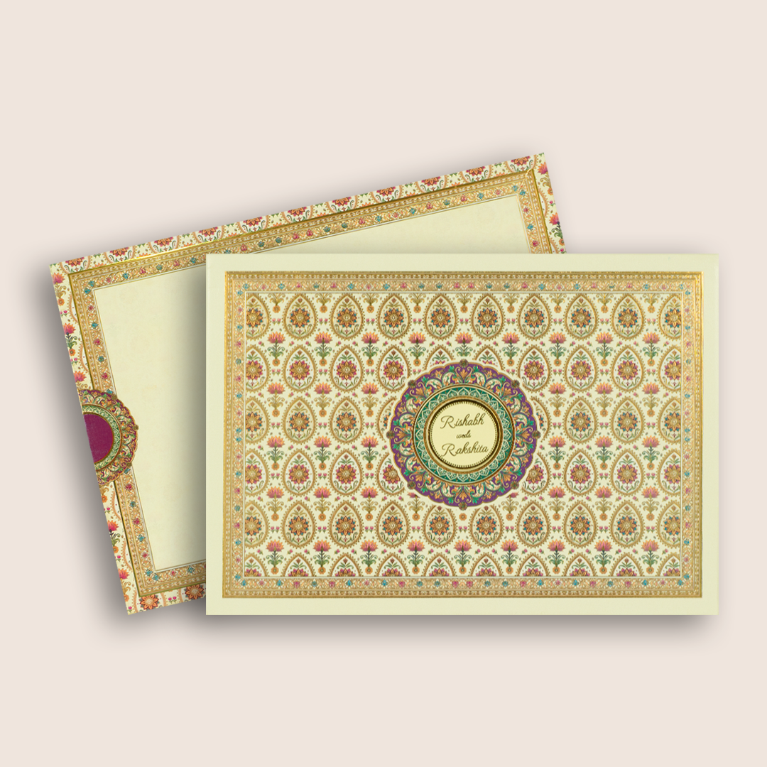 Cream Lotus Floral Padded Invitation Card - KAA06090