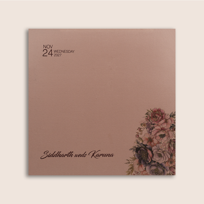 Pink Embossed Floral Padded Marriage Wedding card - KPR024150