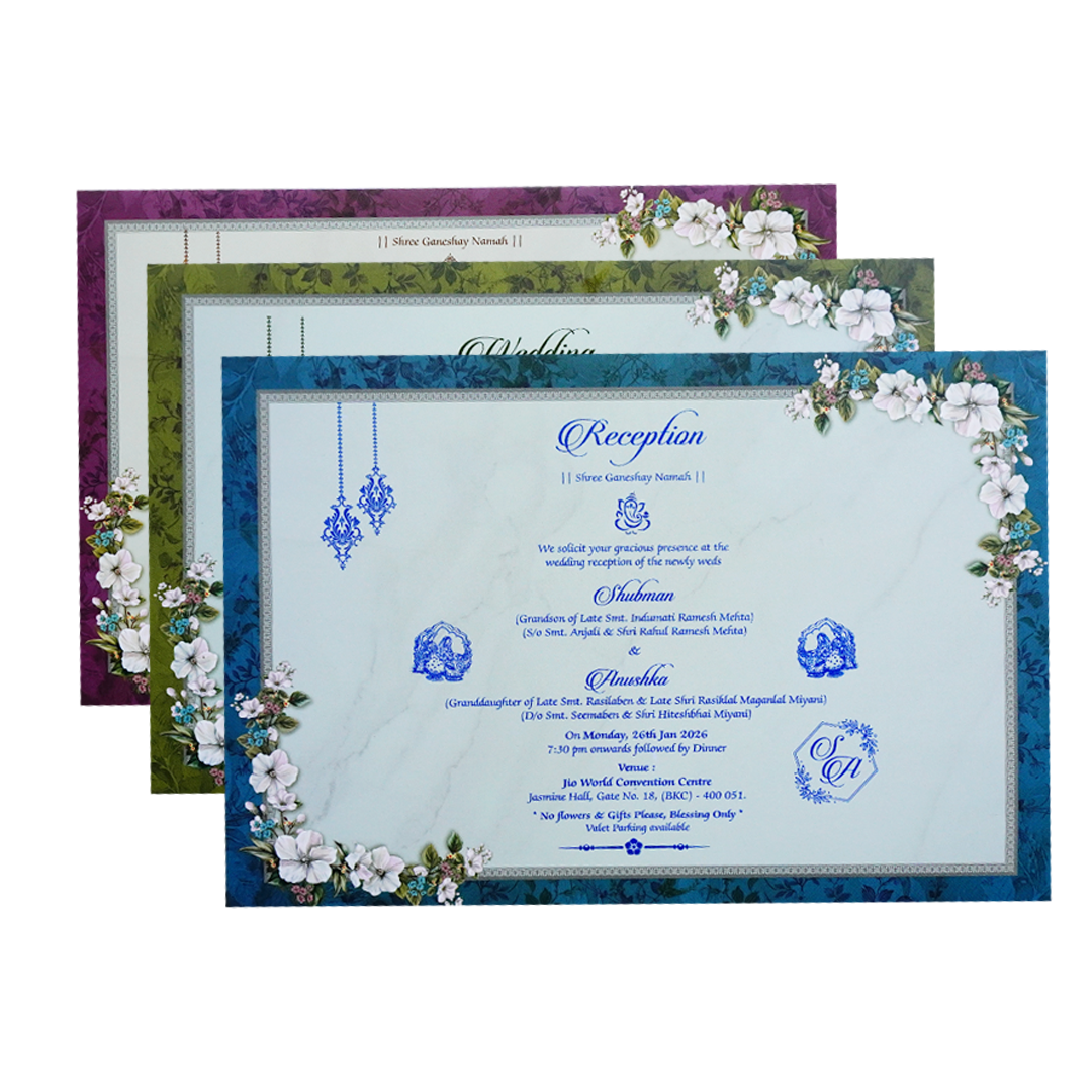 Purple Floral Padded Embossed Wedding Invitation Card-KRB09640