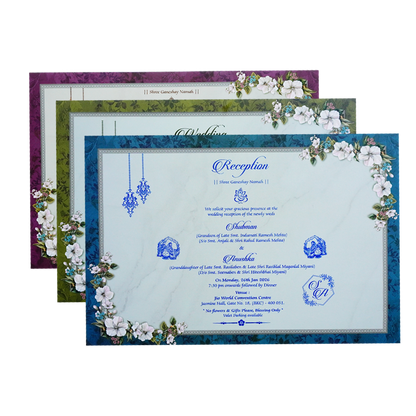 Purple Floral Padded Embossed Wedding Invitation Card-KRB09640