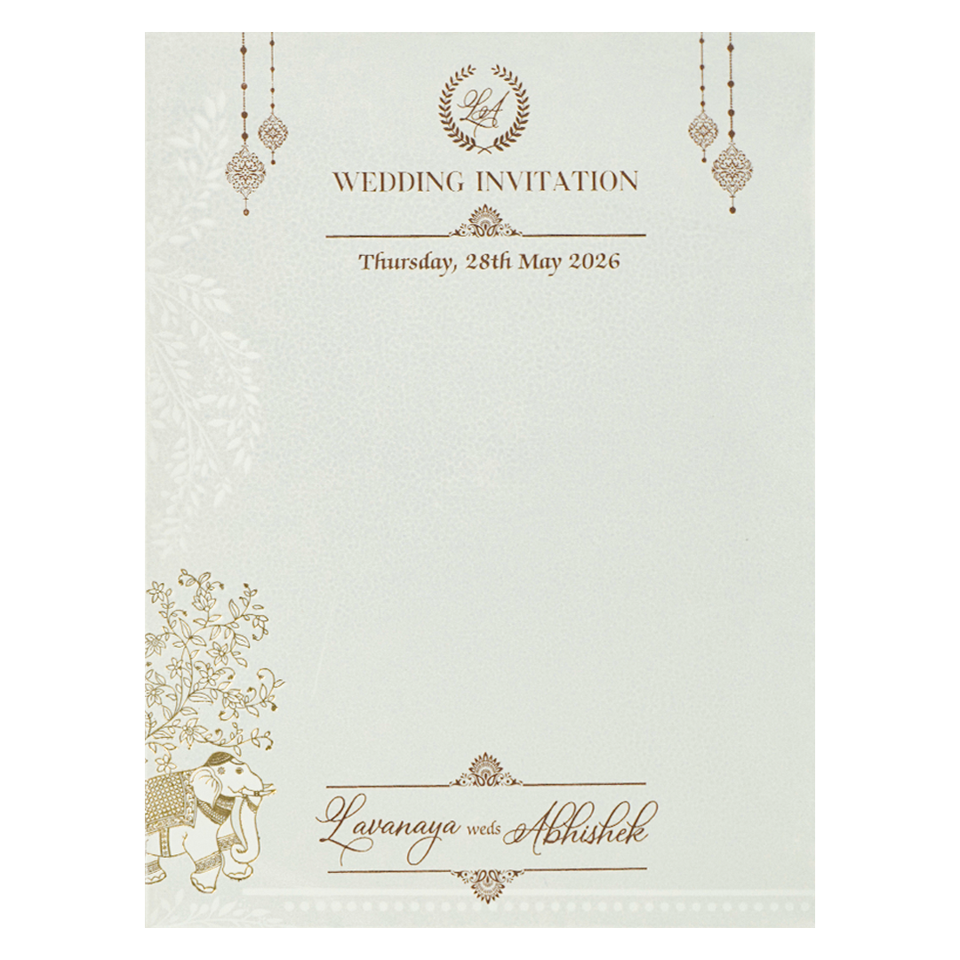 White Ganesha Arch Wedding Card-KRE27780