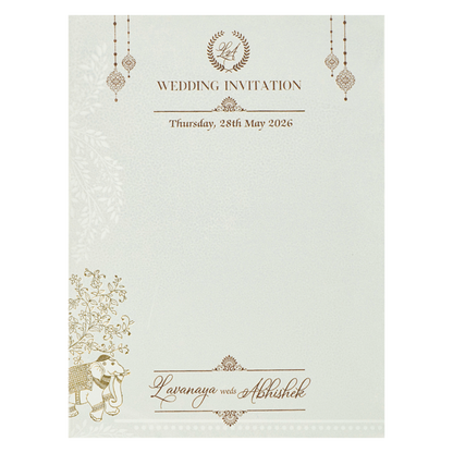 White Ganesha Arch Wedding Card-KRE27780