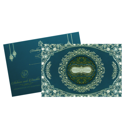 Blue Padded Embossed Floral Cutout Wedding Invitation Card-KRB09802