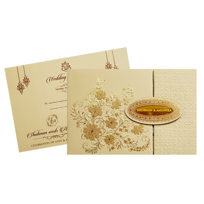 Royal Padded Embossed Gold Wedding Invitation Card-KRB09661