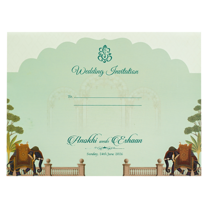 Green Palace Arch Royal Elephant Wedding Card-KJTS3679