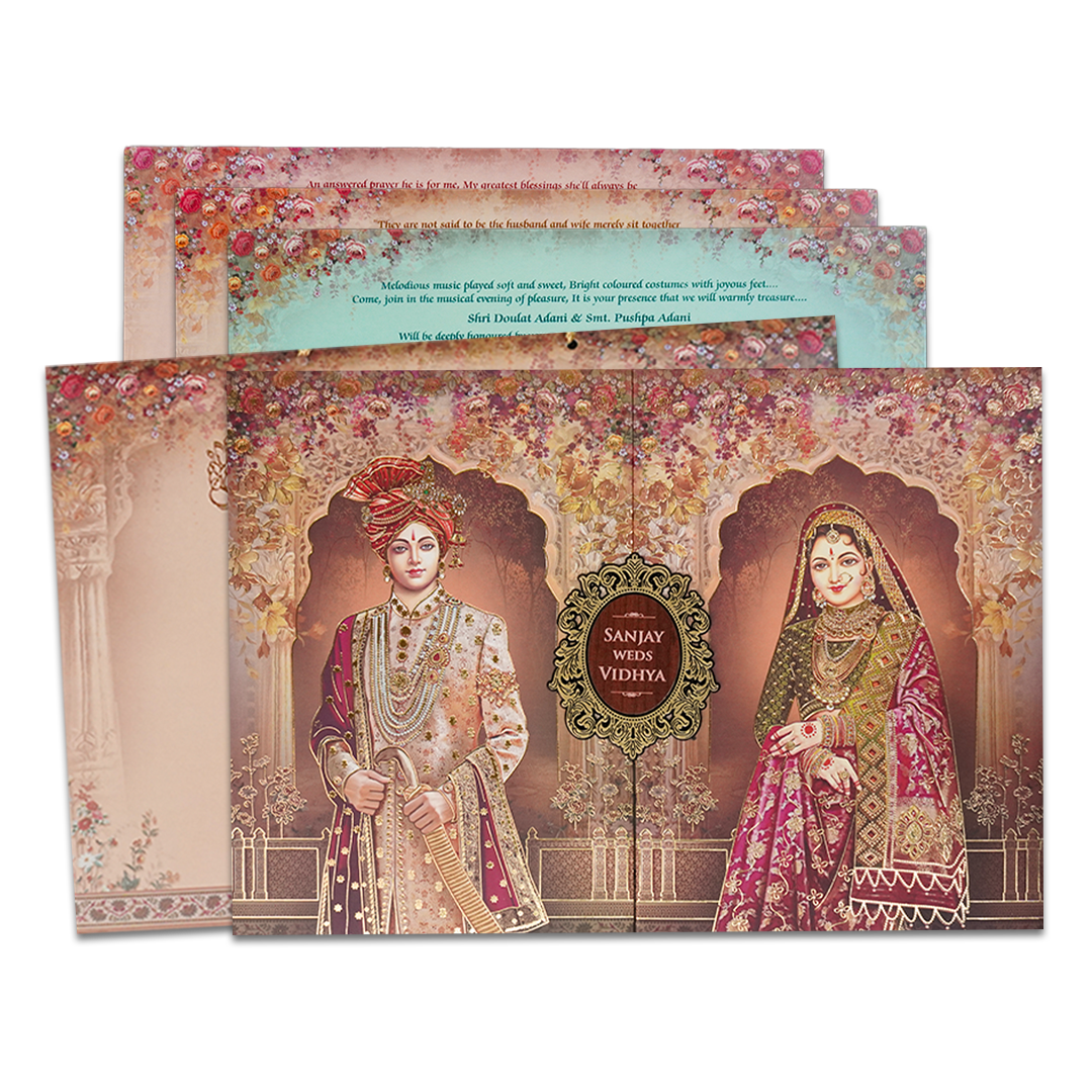 Brown Royal Couple Padded Wedding Card-KSH72190