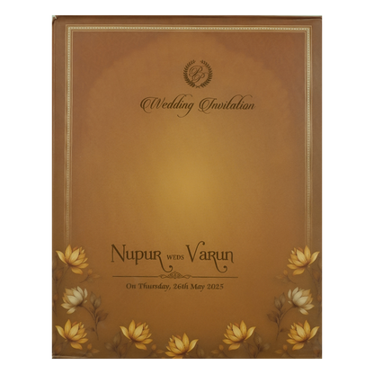 Brown Floral Frame Padded Wedding card-KRE28010