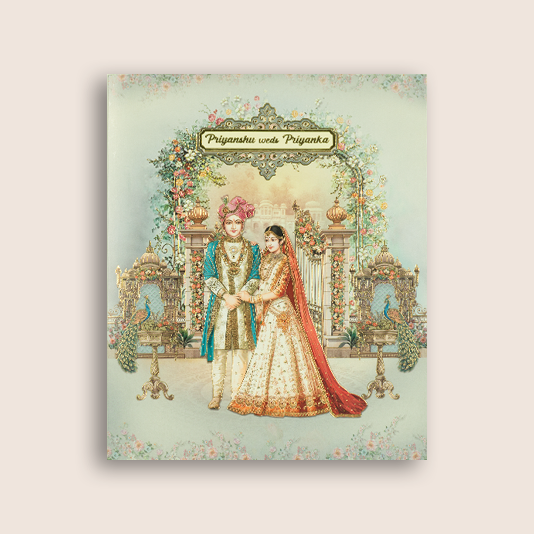 Blue Floral Arch Bride Groom Wedding Card - KAA05250