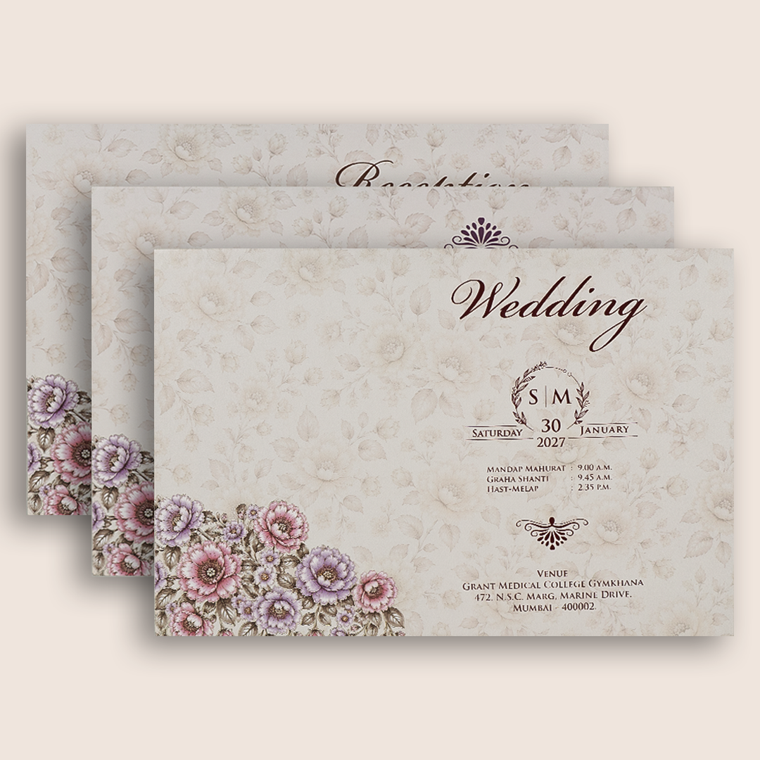White Floral Padded Wedding Invitation Card - KPR026160