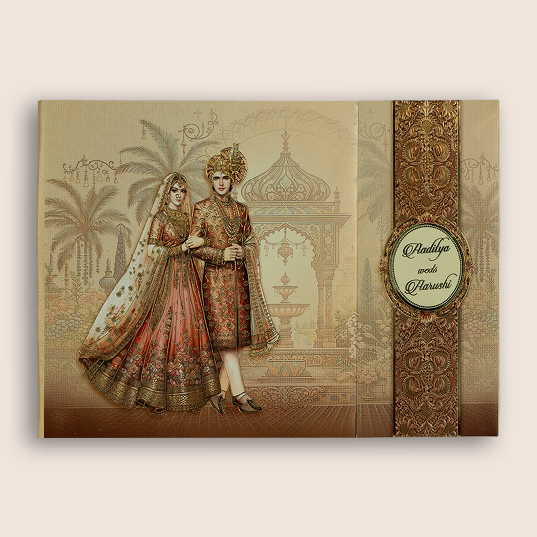 Brown Bride Groom Door Style Wedding Card - KAA06200