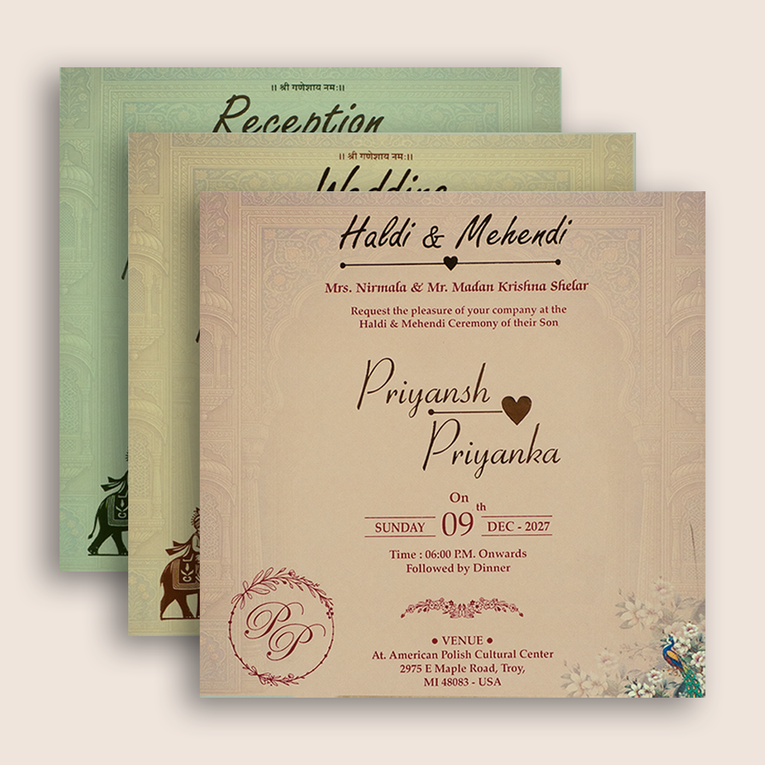 Brown Bride Groom Padded Door Style Invitation Card - KSH18770