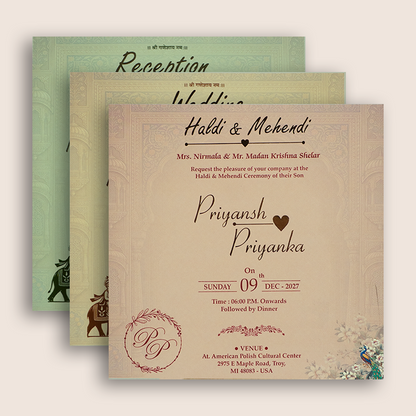 Brown Bride Groom Padded Door Style Invitation Card - KSH18770