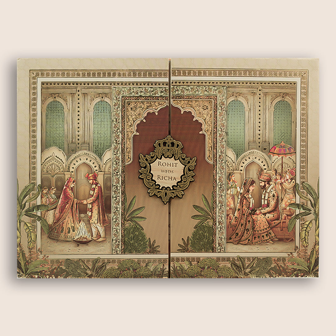Grey Padded Palace Door Style Invitation Card - KSH72950