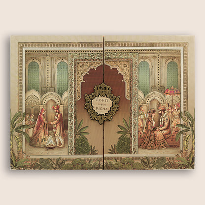 Grey Padded Palace Door Style Invitation Card - KSH72950