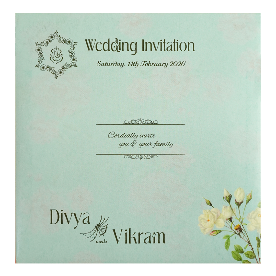 Mint Green Floral Door Wedding Card-KNSN6704G