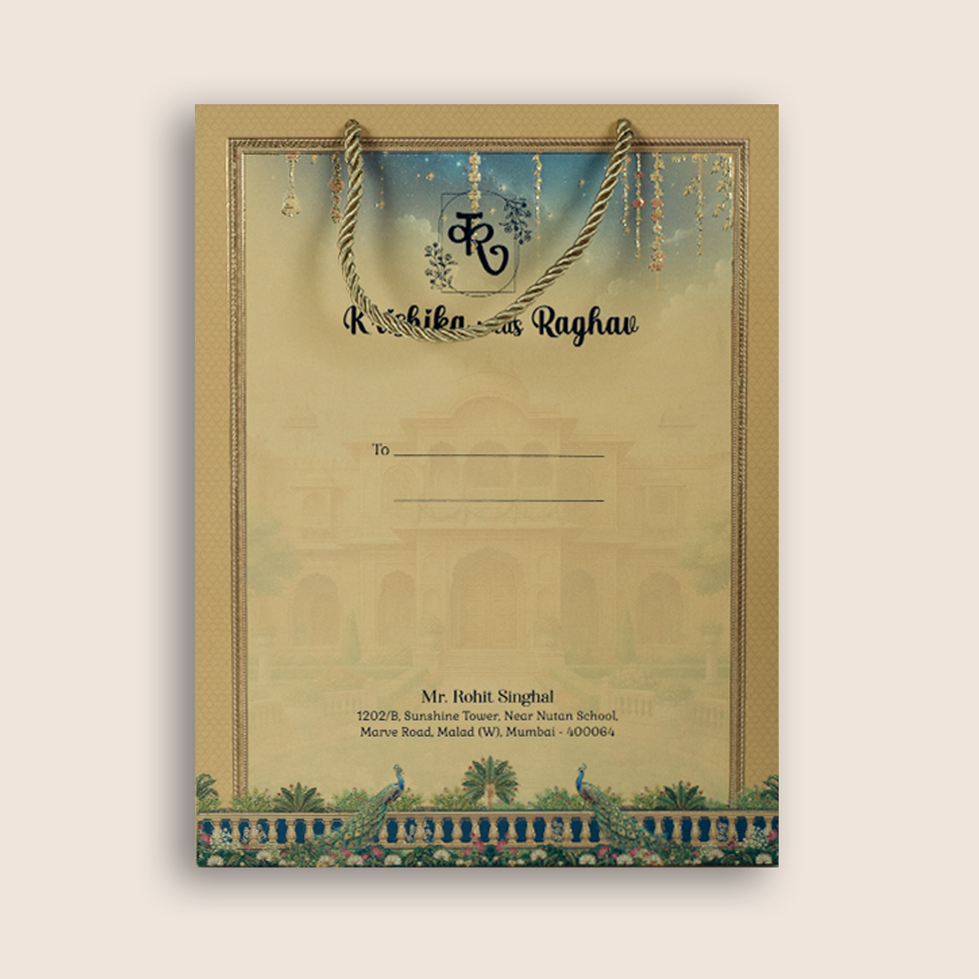 Blue Velvet Lord Radha Krishna Luxury Box Invitation - KSI33280