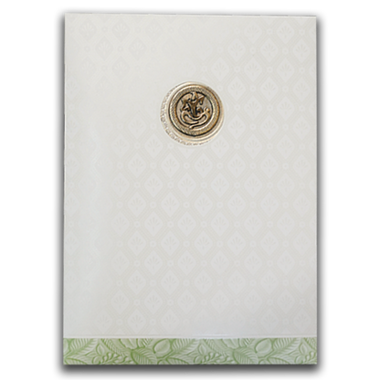 White Pastel Green Ganesha Temple Wedding Card-KNA2401G