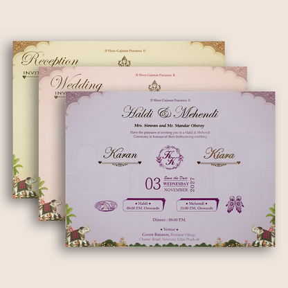 Beige Royal Elephant Laser Cut Padded Wedding Invitation - KSH27060