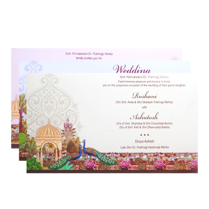 Pastel Pink Ganesh Peacock Wedding Invitation Card-KPR24630