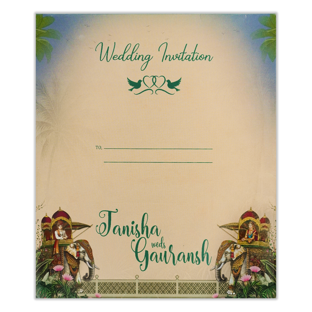 Blue Palms Elephant Wedding Card-KSH73040