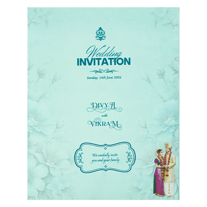 Blue Floral Couple Padded Wedding Card-KNMO9314