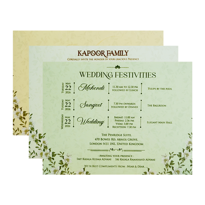 Floral Golden Green Openable Wedding Card - KFR16440