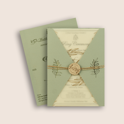 Metallic Light Green Floral Wedding Card - KMARA350