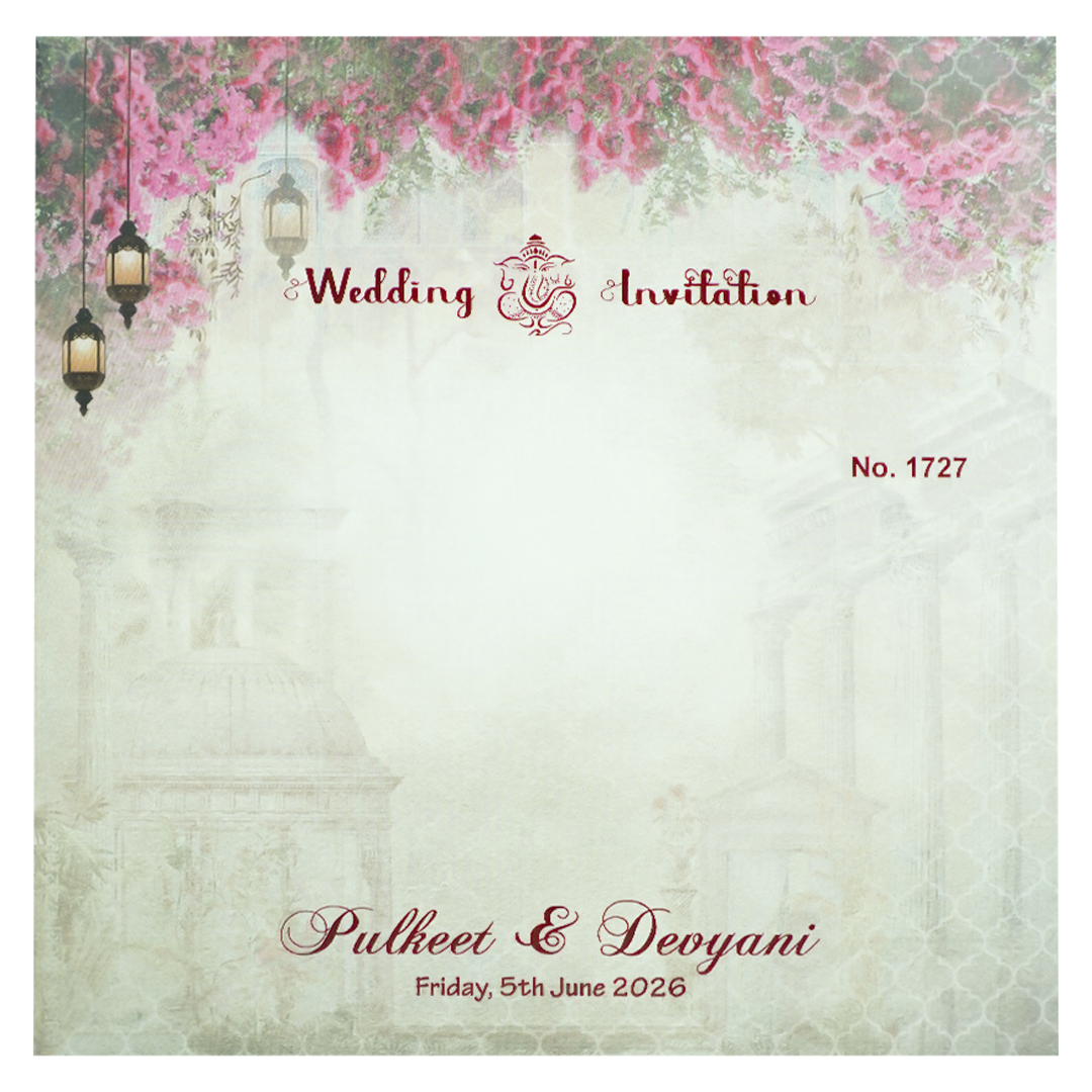 Grey Pink Floral Gatefold Padded Wedding Card-KJTS1727