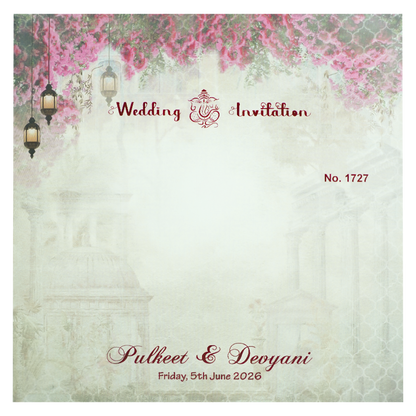 Grey Pink Floral Gatefold Padded Wedding Card-KJTS1727