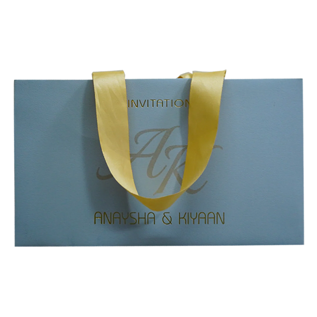 Blue Grey Fabric Sweet Box Invitation-KRC30820