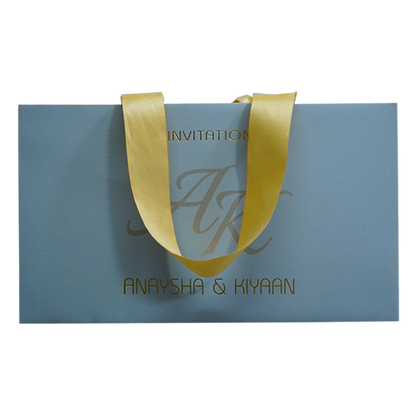 Blue Grey Fabric Sweet Box Invitation-KRC30820